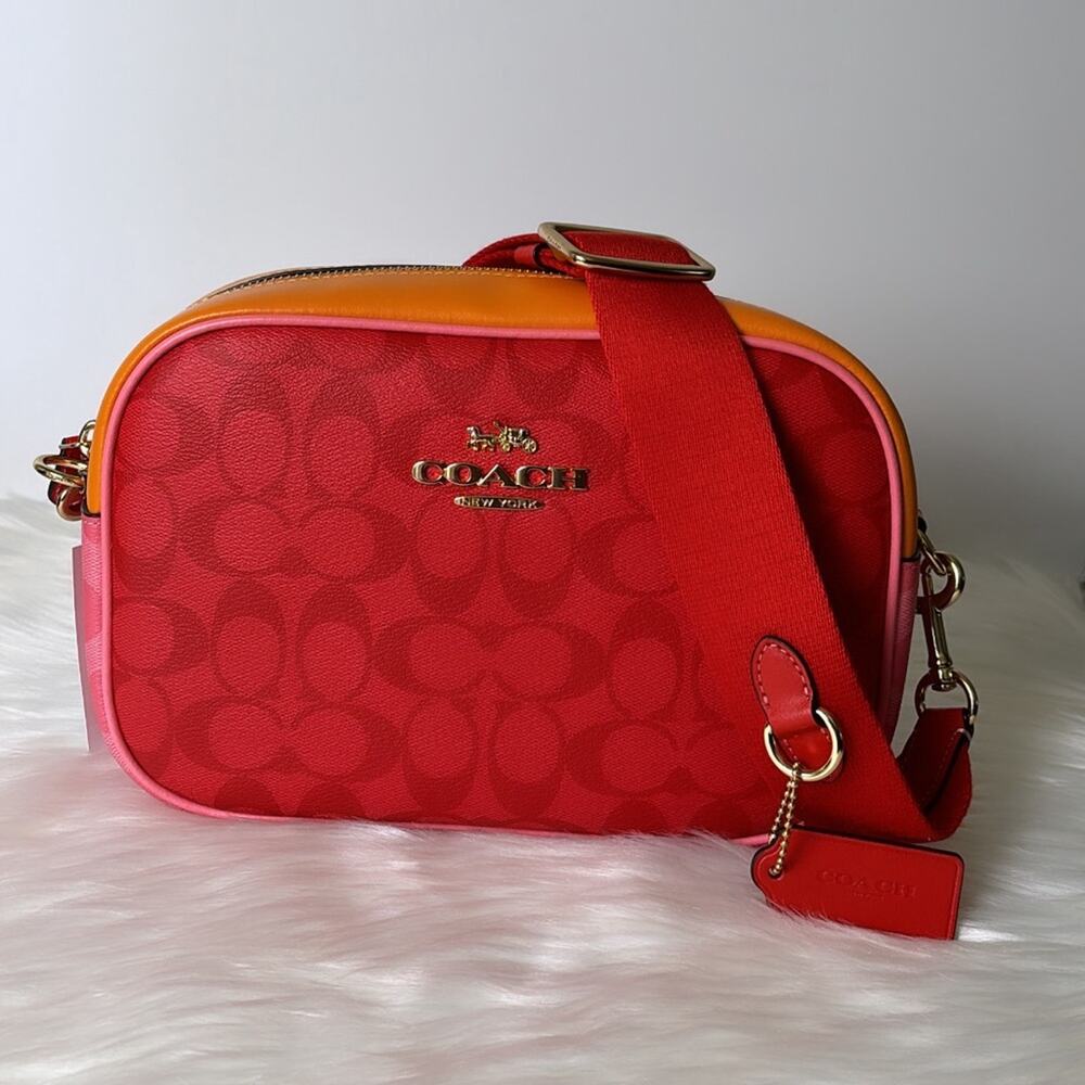 NWT Coach Jamie Camera Bag In Blocked Signature Canvas/Red/ Smooth Leather - Picture 1 of 10